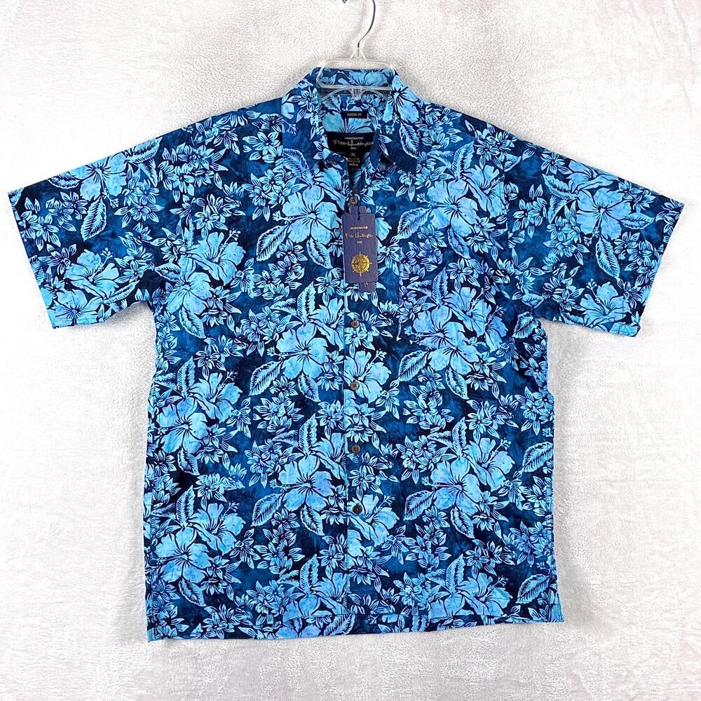 Pete Huntington Hawaiian Shirt Mens XL Blue Floral Preppy Luxury Beach Tiki